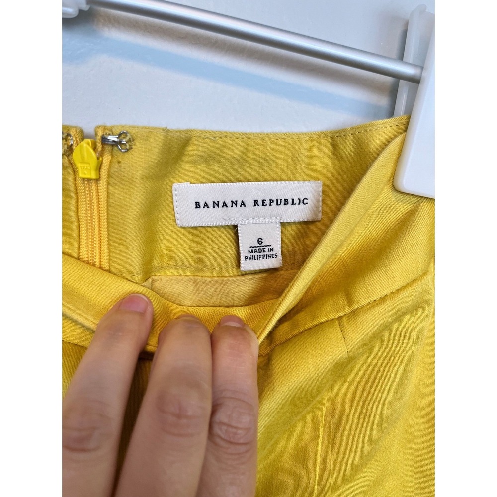 Banana Republic Yellow Linen Cotton Pleated A-Line Mini Skirt Size 6 - Picture 2 of 10